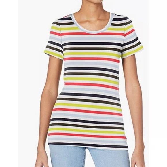 J. Crew Perfect Fit Striped Multicolor 100% Cotton Tshirt Sz L - Picture 1 of 7